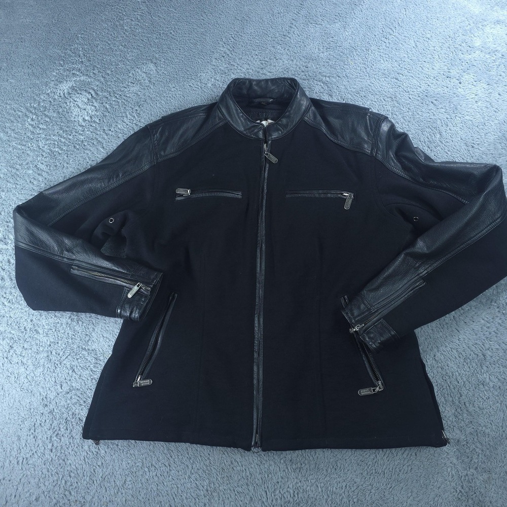 Harley-Davidson Jacket Womens Large Black Leather Softshell Biker Full Zip Logo